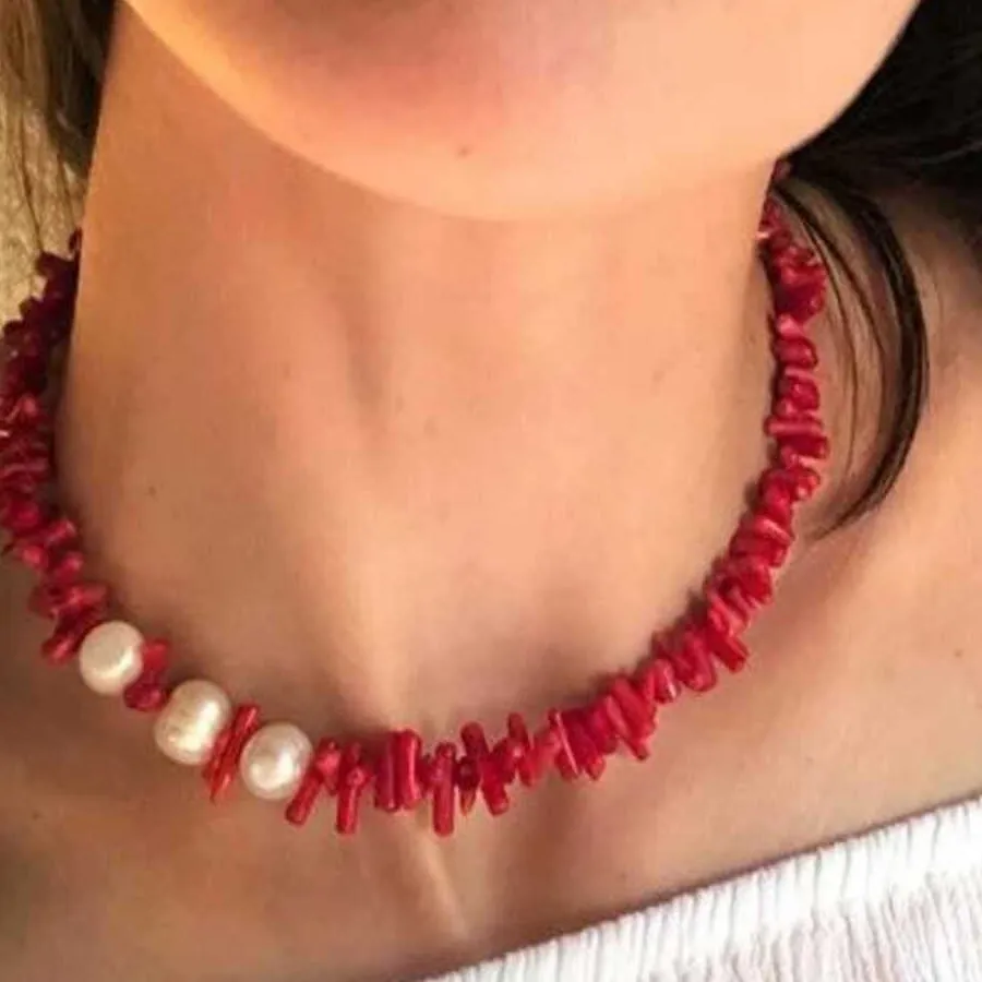 Authentic Whispers of the Heart: Red Coral Pearl Necklace of Abundance and Protection