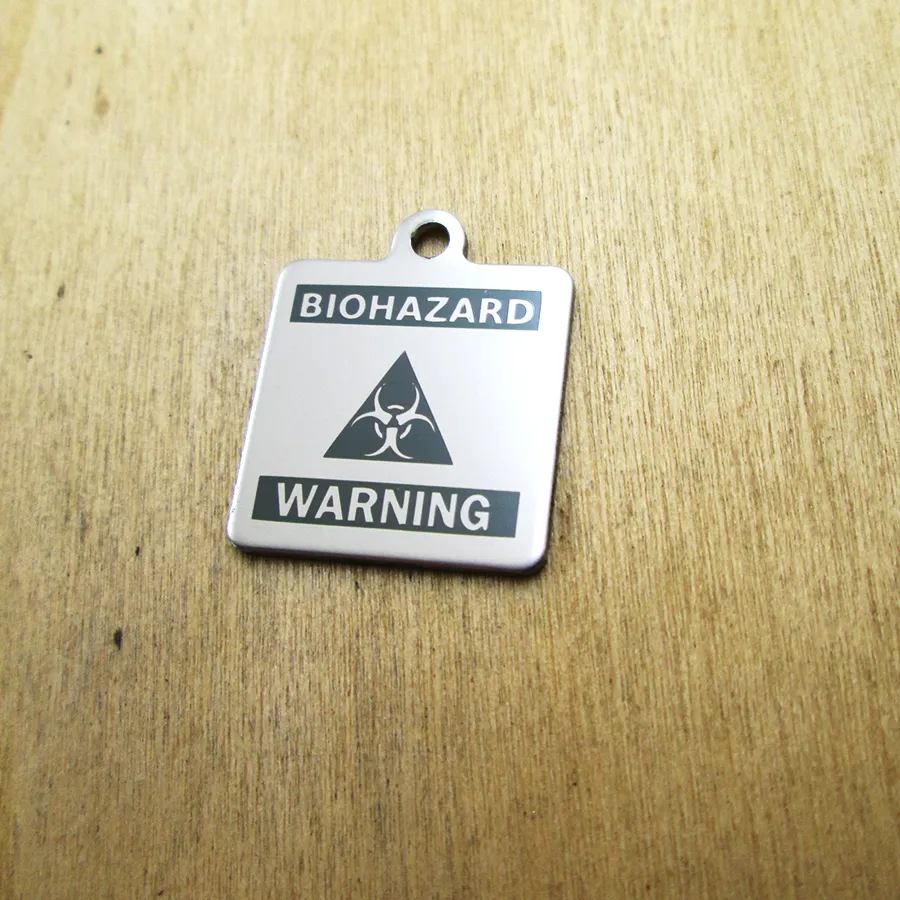 Authentic 20Pcs- - Biohazard Warning Charms Laser Engraved Diy Charms Pendants