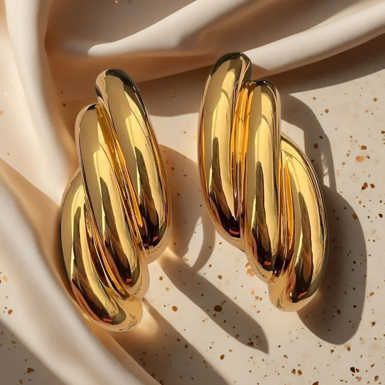 Authentic The Triad of Radiance: Sculpted C-Shape Lunar Hoops