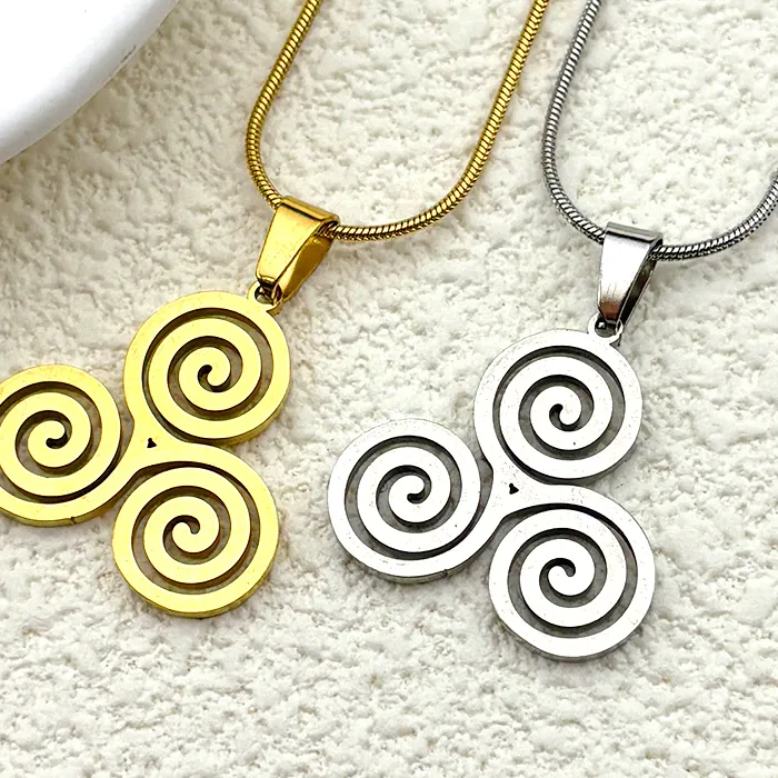 Authentic Viking Triskelion Spiral Chain Necklace Gold Color Mysterious Symbols Necklaces Jewelry