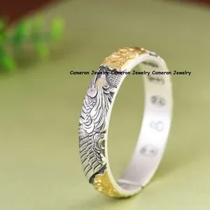 Authentic Golden Peony & Magpie Mystic Bangle – 999 Silver Aura