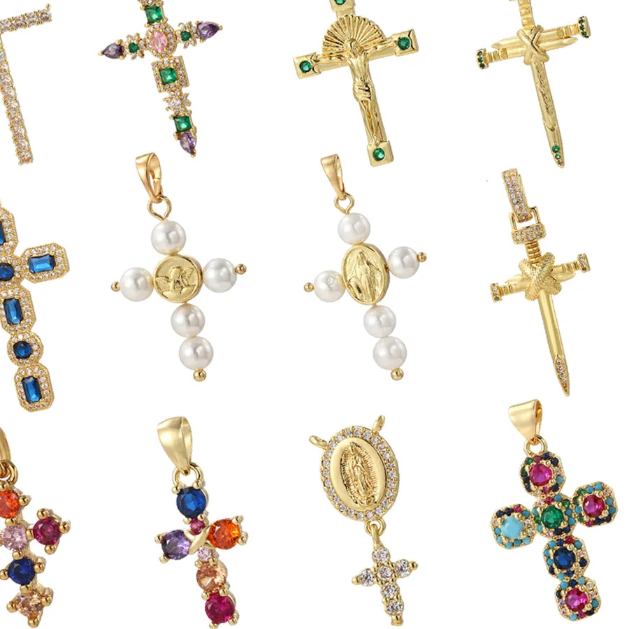 Authentic Sacred Grace Gold- Plated Virgin Mary And Cross Talismanic Charms