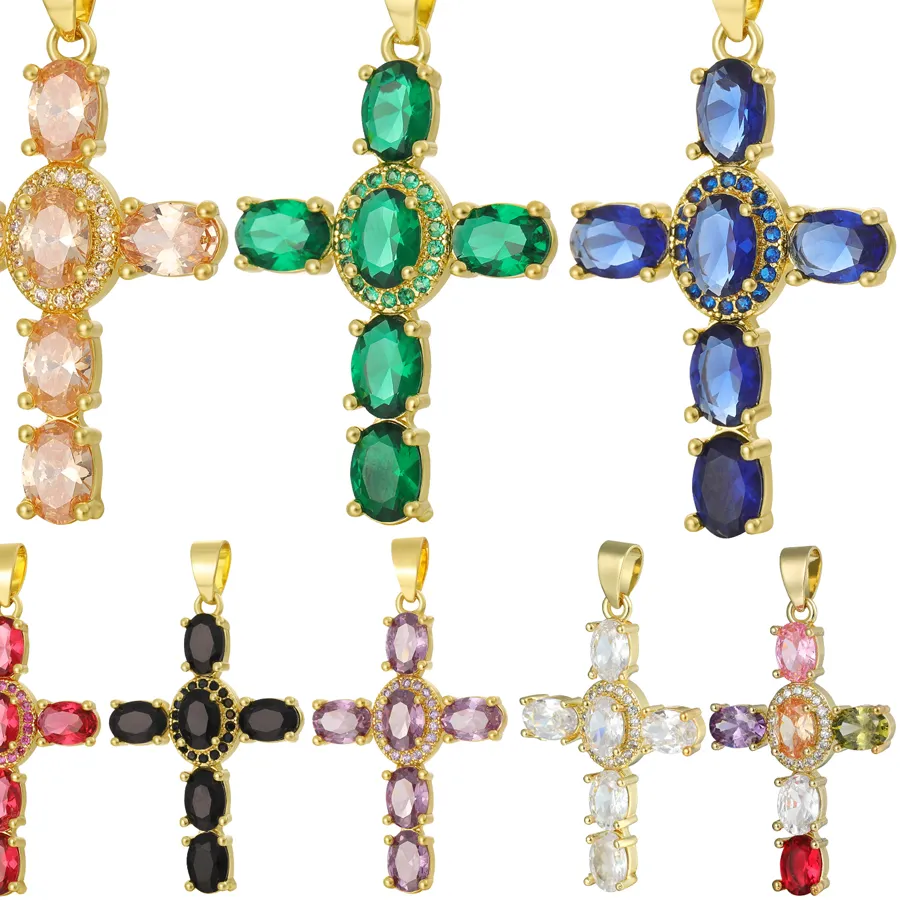 Authentic Juya Handmade 18K Real Gold Plated Cubic Zirconia Christian Cross Charms For DIY Rosary Religious Pendant Jewelry Making