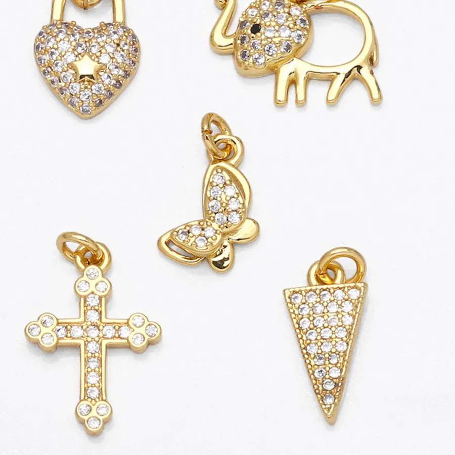 Authentic OCESRIO Mini Cute Heart Cross Charm for Necklace Gold Plated Copper Zircon Accessories for Jewelry DIY chma144