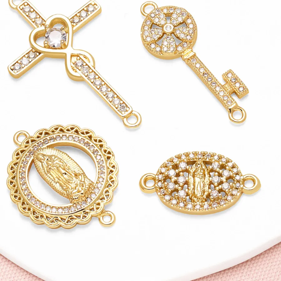 Authentic Golden Virgin Mary Cross Key Amulet
