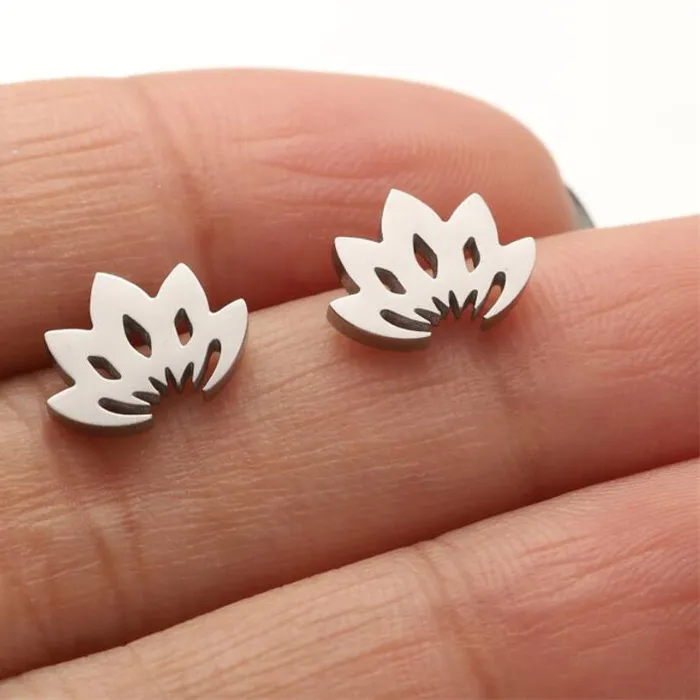 Authentic Lotus Flower Earrings Small Earings Studs Girls Unique Buddhism Jewelry Ear 2023