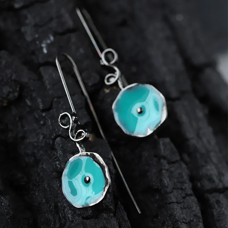 Authentic A Creative Product, Green Lotus Leaf Flower Earrings, Silver Plated, Curved Wire Wrapped Couple Holiday Jewelry