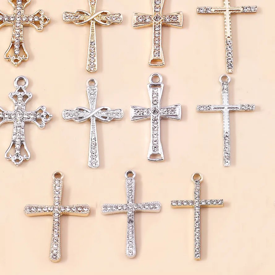 Authentic 10pcs Luxury Gold Silver Color Cross Charms for Jewelry Making Handmade Crosses Pendant Necklace Keychain Diy Jewelry Findings