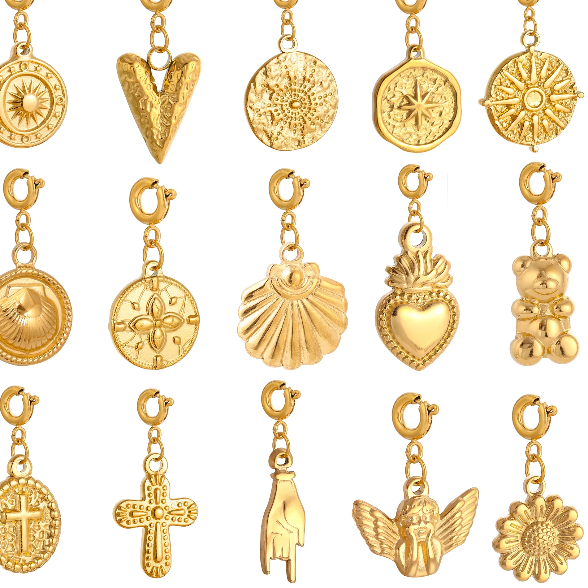 Authentic Celestial Sun‑Heart‑Cross Angel Talisman – 18K Gold‑Plated Charm for Sacred DIY Jewelry