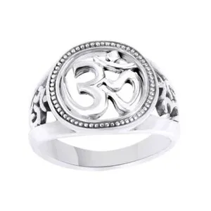 Authentic The Celestial Resonance: 14K White Gold-Plated Aum Sacred Geometry Ring