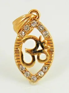 Authentic OM SIGN charm Oval Pendant Filigree with crystals Aum 18K Gold plated