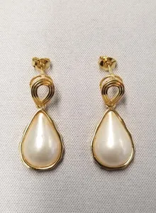 Authentic Starlit Mabe Pearl Earrings - 18K Gold-Plated Harmony, 31 mm Sterling Silver