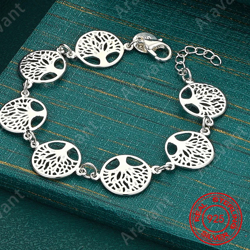 Authentic 925 Sterling Silver Seven- Circle Openwork Wishing Tree Bracelet- A Unique, Versatile For Events And Jewelry