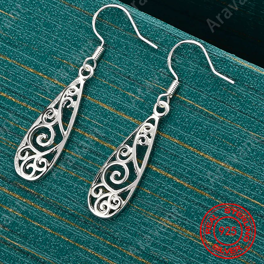 Authentic Moonlit Teardrop Echoes: 925 Silver Openwork Earrings