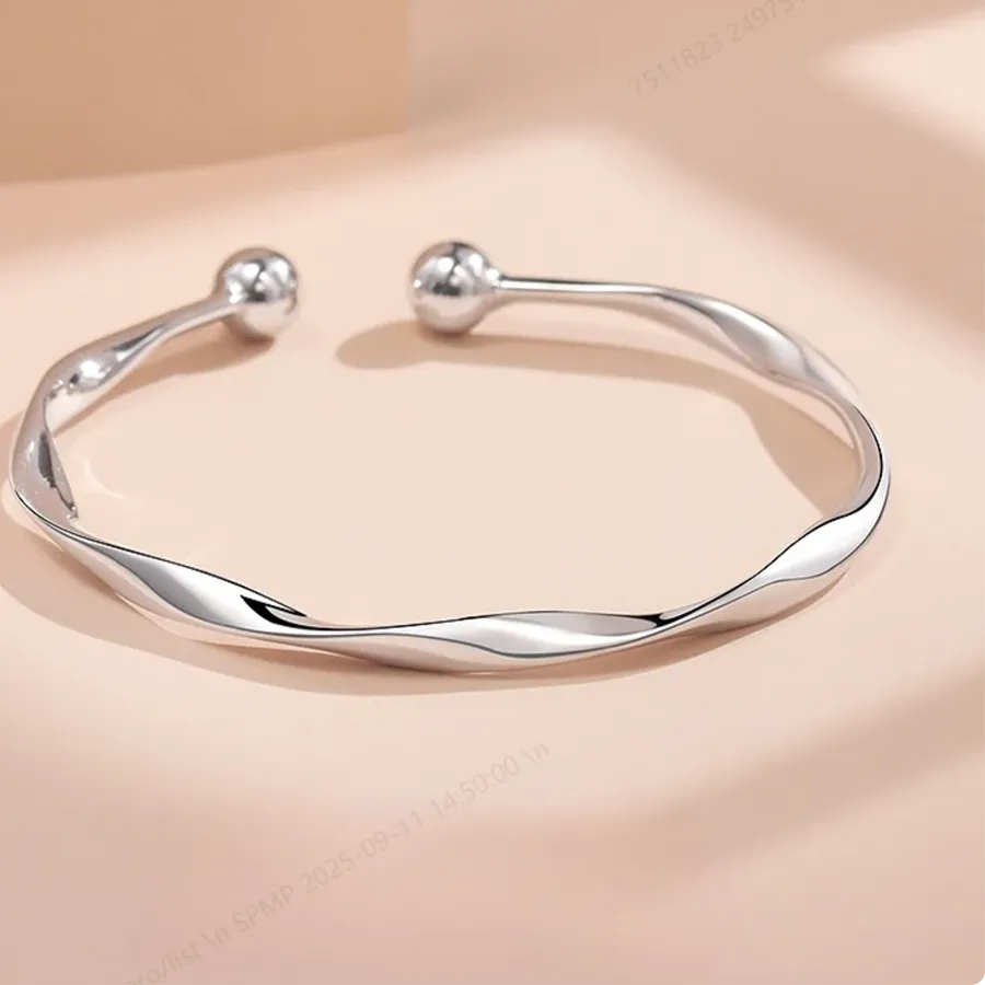 Authentic 925 Sterling Silver Exquisite Twisted Bangle Open Bangle, Fashionable Jewelry Accessories