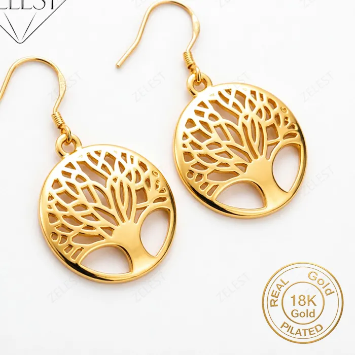 Authentic Celestial Arboreal Elegance: 18K Gold‑Plated Sterling Silver Tree Earrings