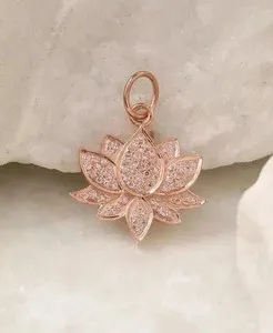 Authentic Unlock the Sacred Lotus within with this 1.5Ct Moissanite Pendant, Plated in 14K Rose Gold