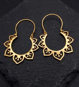 Authentic Gold Plated Lotus Petal Hoop Earrings | Elegant Floral Half Hoop Ethnic Earrings