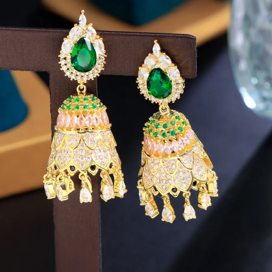Authentic Radiant Lotus Bell Dangle Earrings in Gleaming Gold Plate