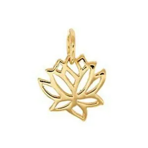 Authentic 14K Heavy Gold-Plated Sterling Silver Lotus Blossom Pendant Charms Nature