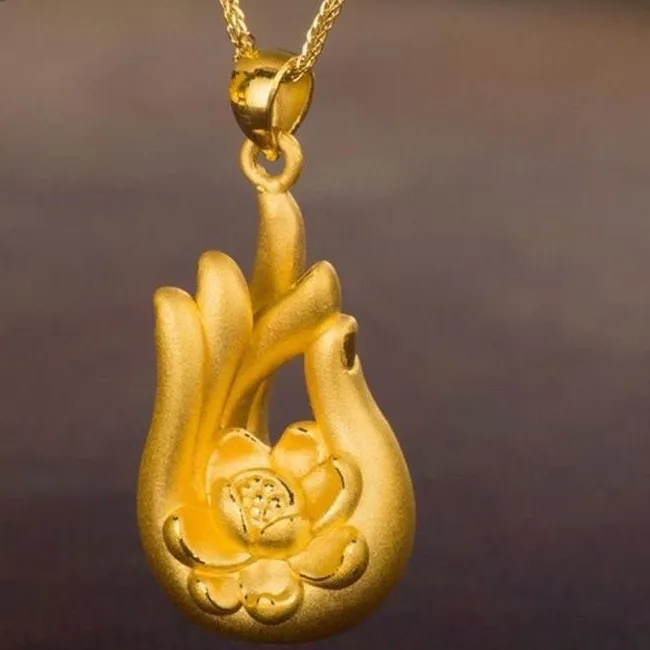 Authentic Buddha's Gift of Abundance: Golden Lotus Hand Pendant