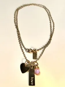 Authentic LOTUS JEWELRY STUDIO GOLD PLATED 925 STERLING CHAIN NECKLACE W PINK CRYSTAL S852