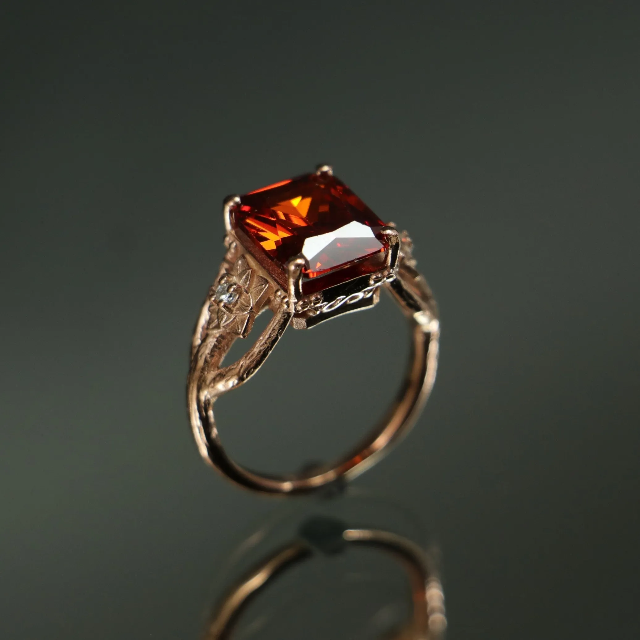 Authentic Garnet Lotus Ring 925 Silver Rose Gold Plated