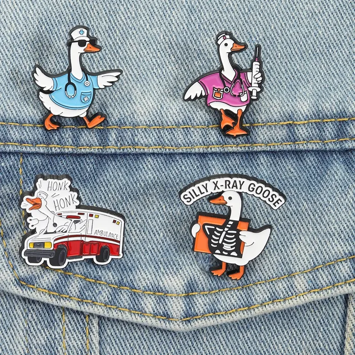 Authentic Silly Goose Ducktor Enamel Pins X- Ray Ambulance Nurse Doctor Brooches Lapel Badges Clothes Funny Jewelry   For Friends