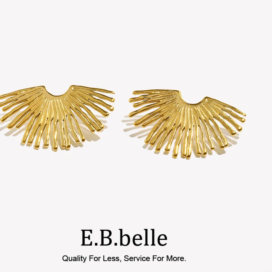 Authentic Sunray Fan Earrings Sacred Geometry In 18K Gold Plated