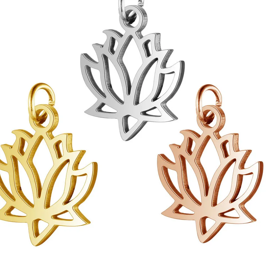 Authentic Without Chain Gold color Lotus Stainless Steel Pendant for Charm Jewelry Making Findings Accessories DIY Necklaces&Bracelet