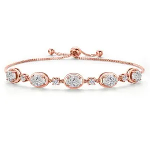 Authentic Celestial Harmony: 18K Rose Gold Plated Silver Five-Stone Oval Gemstone and Moissanite Talismanic Bracelet