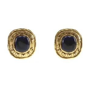 Authentic Celestial Azure Whisper – Vintage Chanel Gold‑Plated Stone Earring