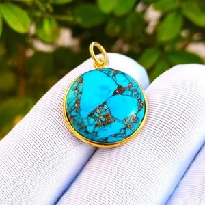 Authentic Celestial Horizon: Blue Turquoise and Gold-Plated Sterling Silver Talisman