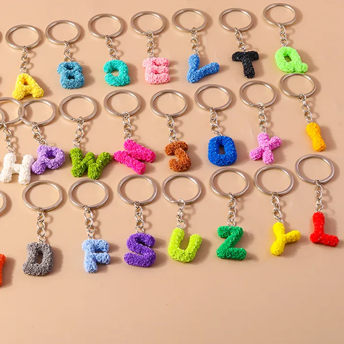 Authentic Aihua Colorful Flower Initial 26 Letters Keychains A- Z Alphabet Keyring Handbag Pendant Jewelry