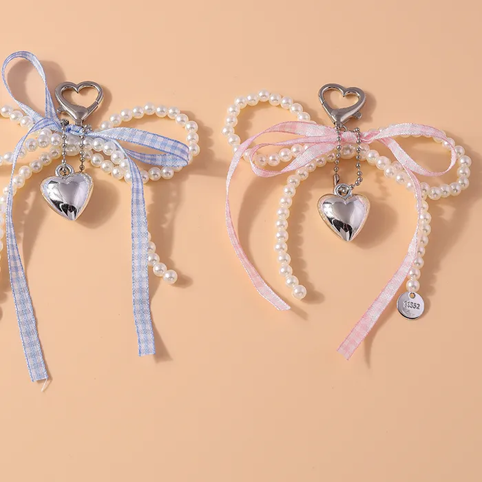 Authentic The Bow of Affection Pearl Talisman and Heart Key Ring