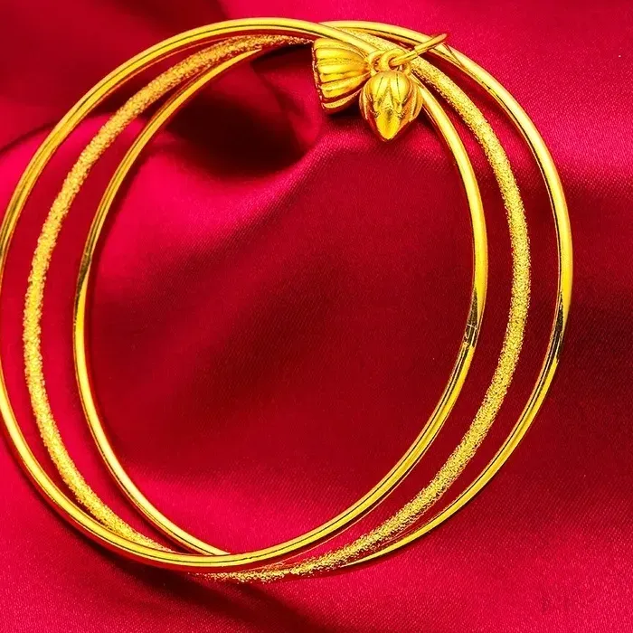 Authentic EternaGold Lotus Pod Bracelet for Women, 24K Gold, AU999 | Polished 3D lotus pod with rotating seeds, auspicious zen charm for d
