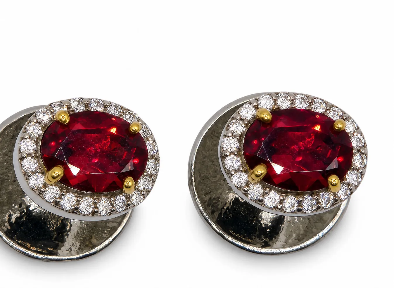 Authentic Cufflink Studs Natural Stone Agate Blue Topaz Pari dot, Garnet Gold Plated 2 pcs