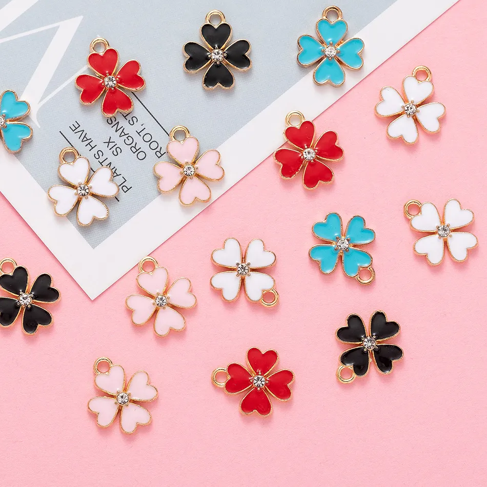 Authentic Tenfold Blessings: Gilded Four-Leaf Clover Enamel Charms for Fortune and Spiritual Alignment