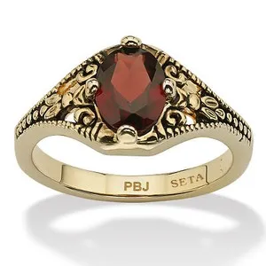 Authentic 1.40 Cttw. Genuine Garnet Vintage Style Ring Gold-Plated