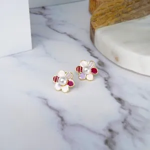 Authentic Crimson Bloom Oracle Earrings in Radiant Gold-Plated Steel