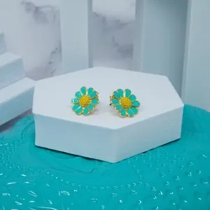 Authentic Radiant Solar Bloom: The Teal Sunflower Gold-Plated Talisman
