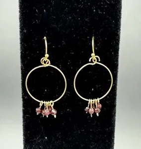 Authentic 14k Gold Plated, Garnet Dangle Earrings