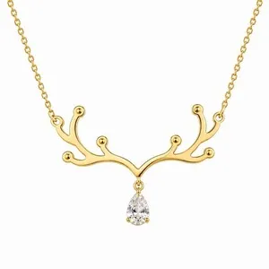 Authentic Golden Antler Whisper – Teardrop Charm on Radiant Cable