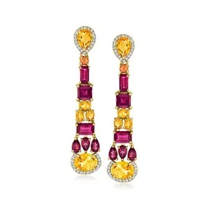 Authentic Radiant Solar Fire Bohemian Chandelier Earrings in Gold Plated Garnet and Citrine