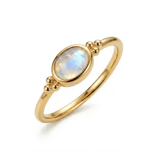 Authentic Celestial Dreamcatcher: 14K Gold Plated Rainbow Moonstone Ring
