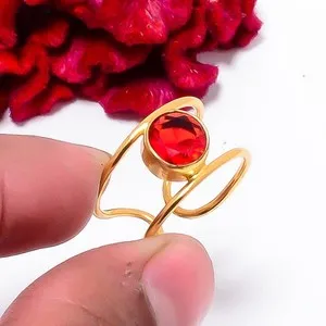 Authentic Red Garnet Gold Plated 925 Sterling Silver Ring s.8.5 Sk32, Christmas Gift
