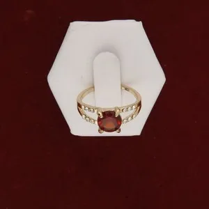 Authentic Vintage Yellow Gold Plated Ring Red Garnet Round Stone Size 8.5