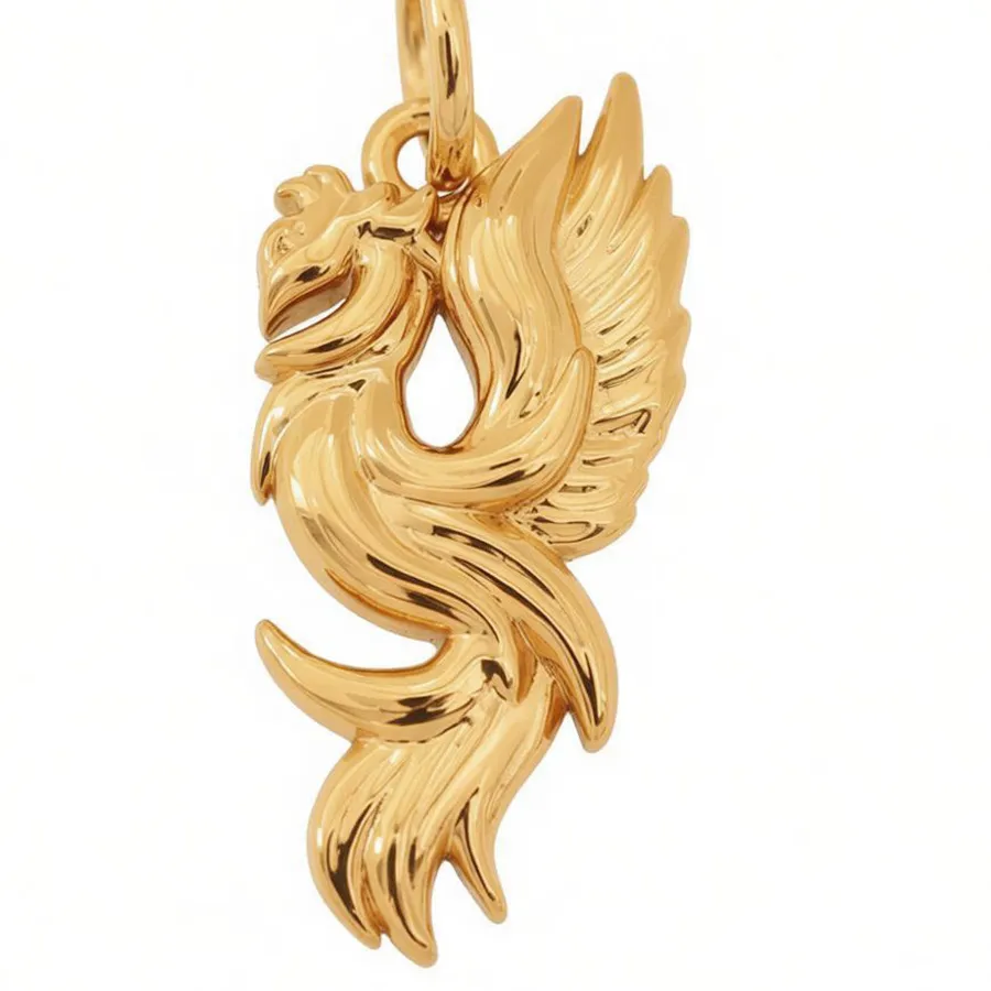 Authentic Phoenix Pendant Charm 18K Gold Plated Flames Fire Bird Ashes For Necklace