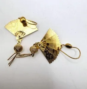 Authentic Celestial Avians Gold-Plated Folding Fan Dangle Earrings