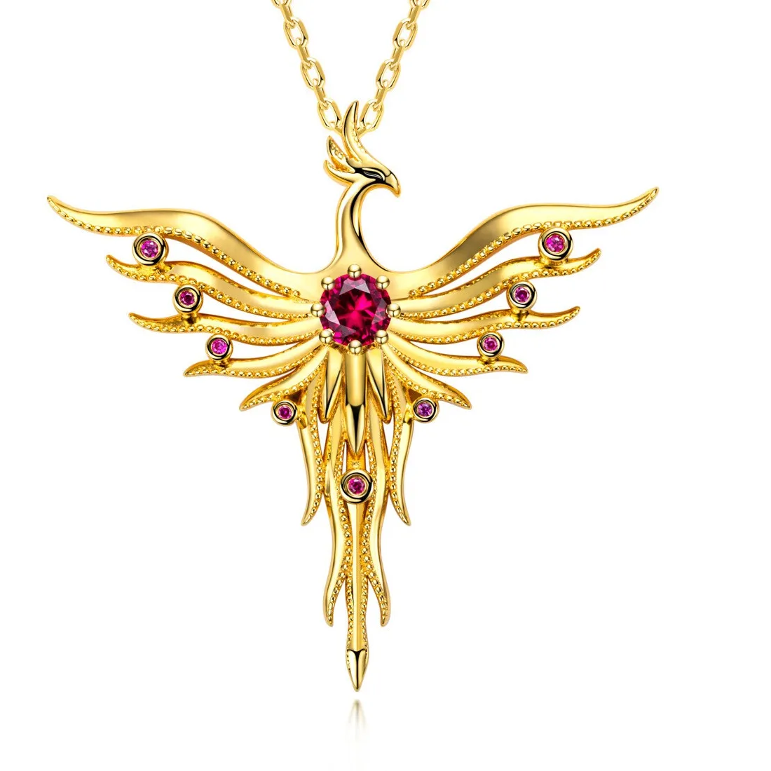 Authentic Phoenix Yellow Gold Plated Pendant 50cm 925 Silver Necklace Jewelry